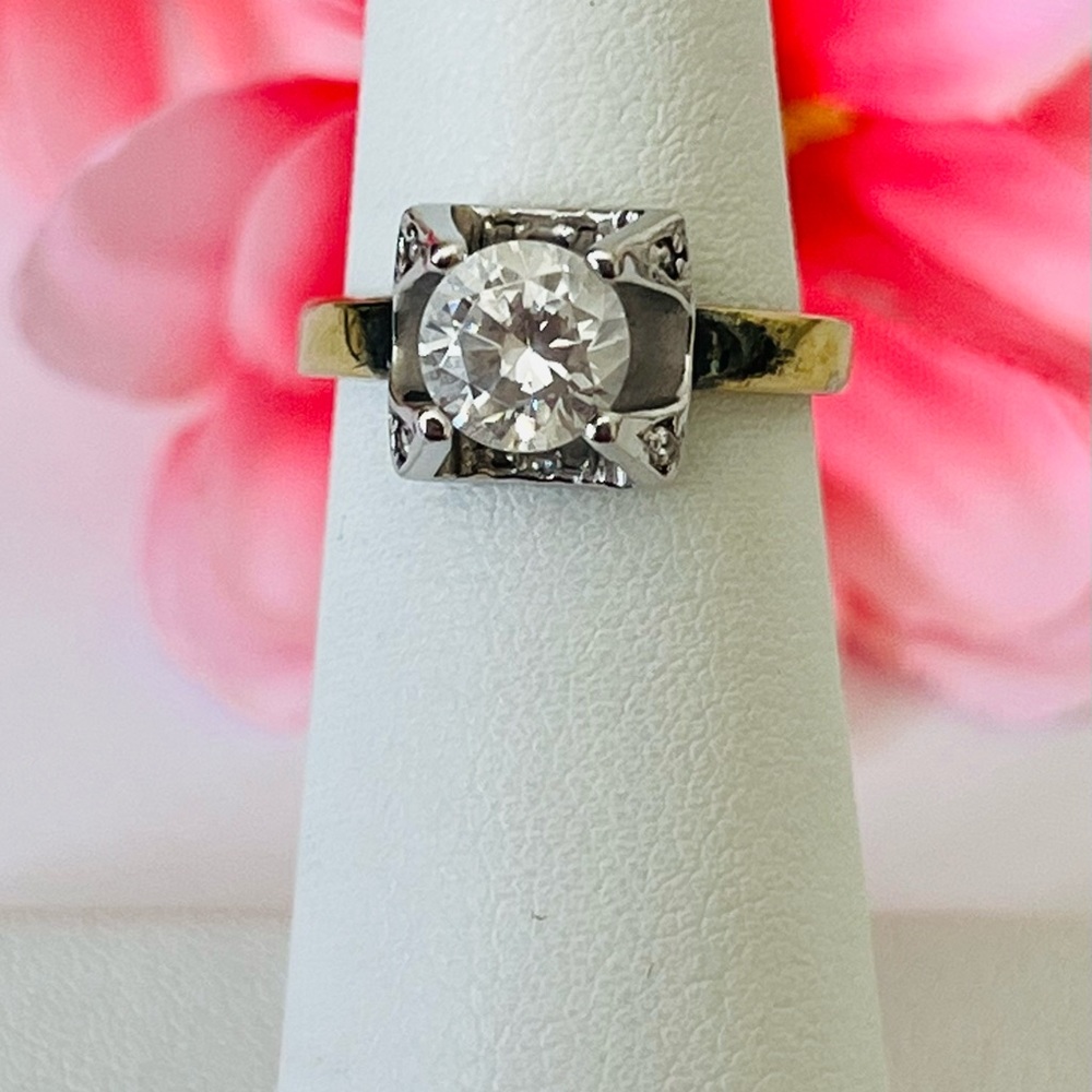 Vintage Gold plated clear CZ Ring size 5